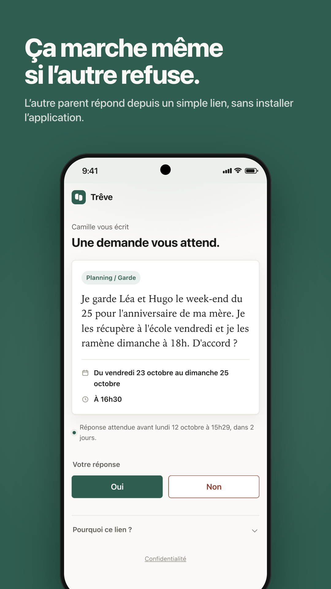 Écran de Trêve : l’autre parent répond Oui ou Non depuis un simple lien, sans installer l’application